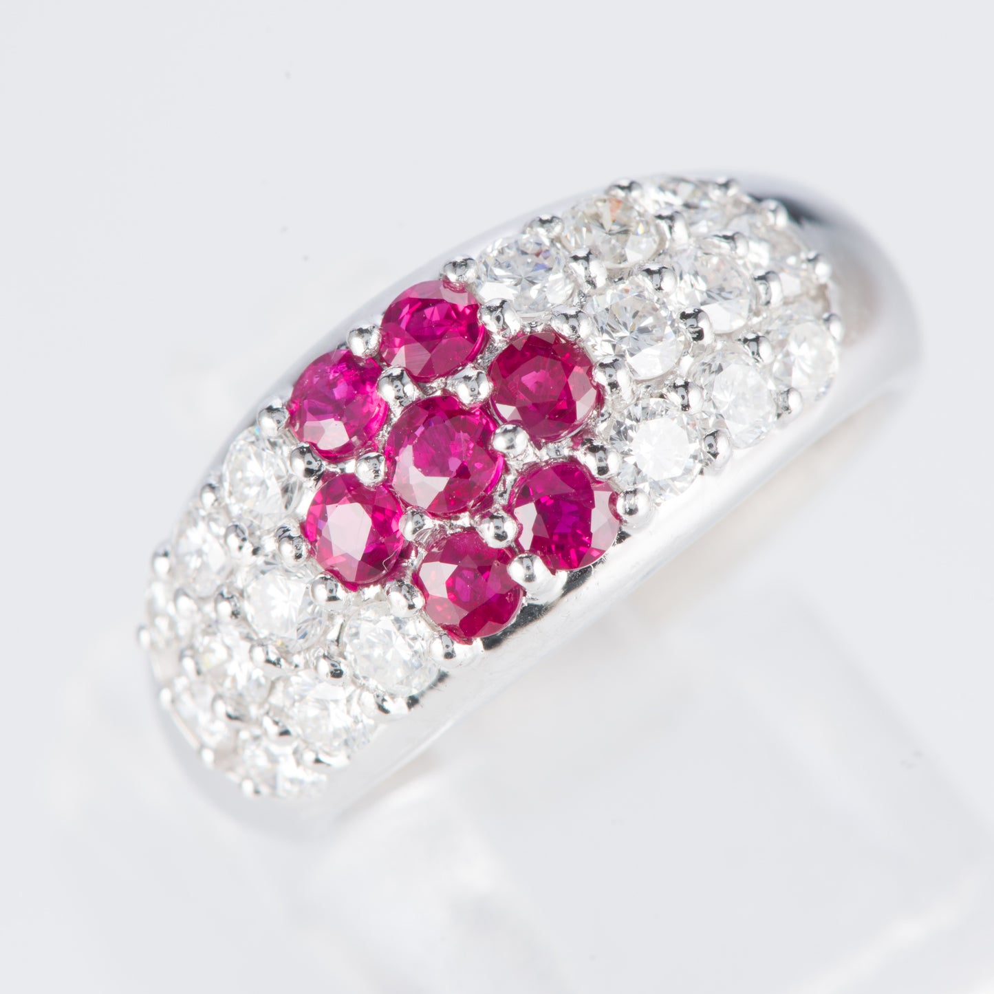 ルビーxダイヤモンド プラチナリング R: 0.78 ct D: 1ct Pt900 フラワー