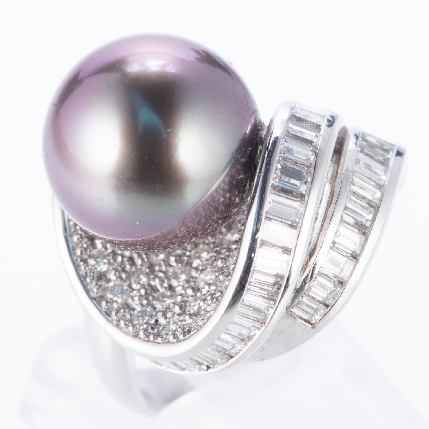 タヒチパールxダイヤモンド プラチナリング P: 12.5mm D: 1.58ct Pt900