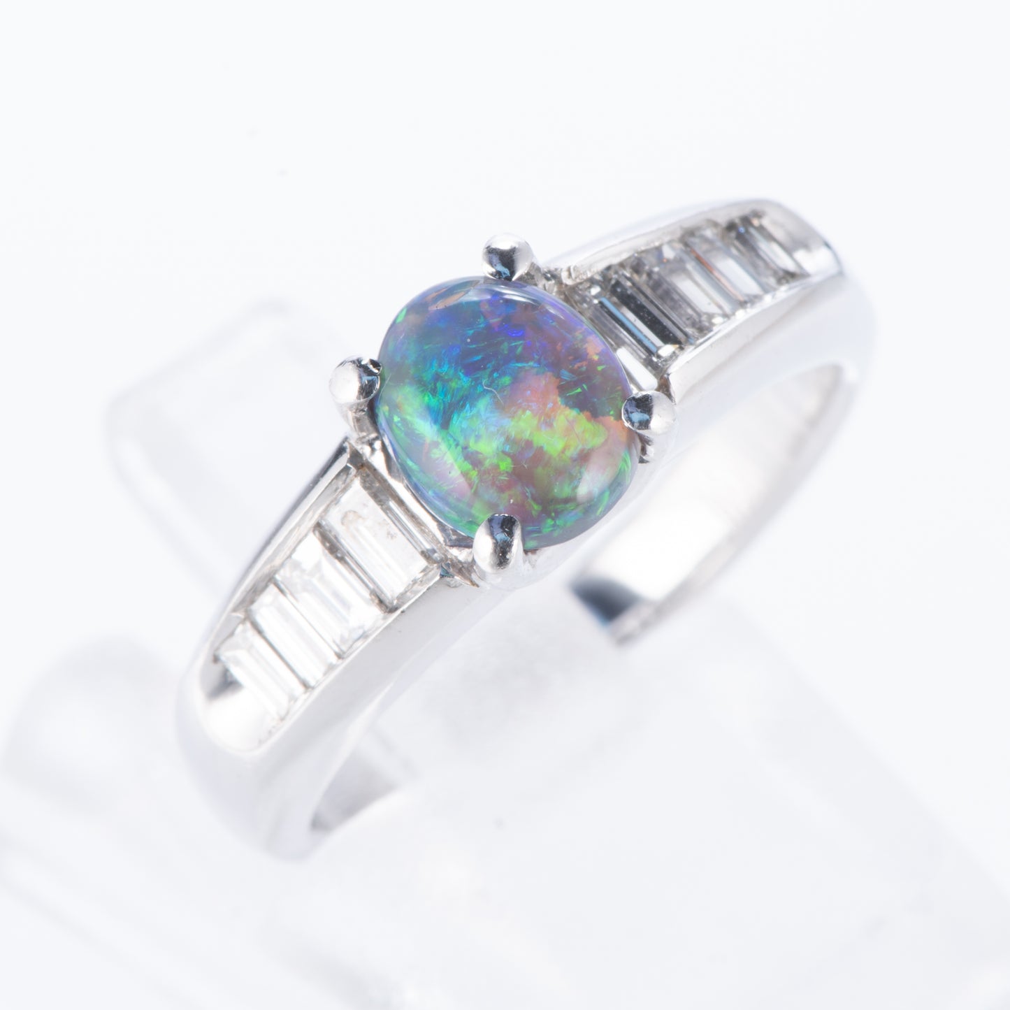 ブラックオパールxダイヤモンド プラチナリング BO: 0.8 ct D: 0.46ct Pt900