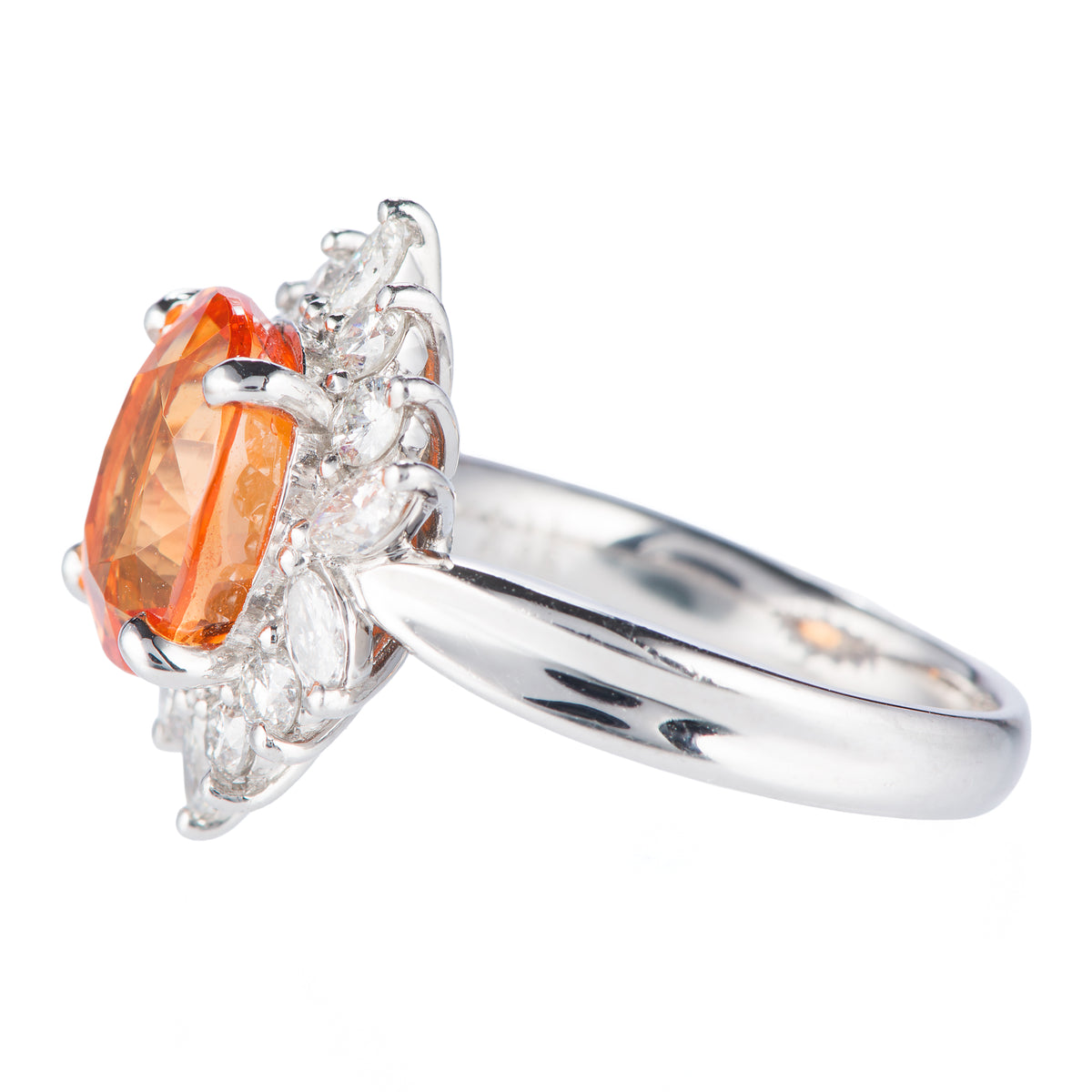 スリーストーン スぺサルティンガーネット x ダイヤモンド プラチナリング SG: 5.11 ct D: 0.86ct Pt900