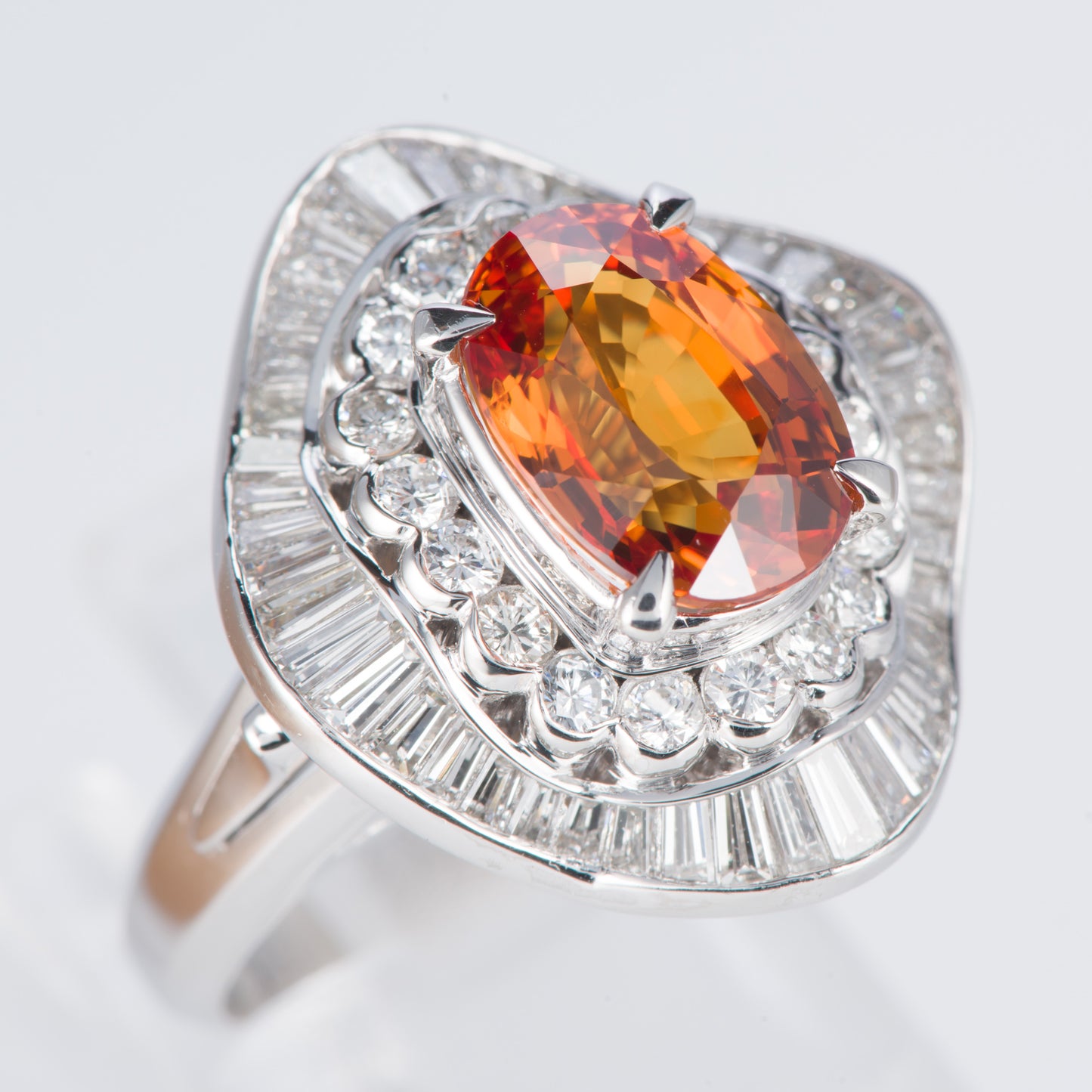 オレンジサファイアxダイヤモンド プラチナリング OS: 4.09 ct D: 1.78ct Pt900