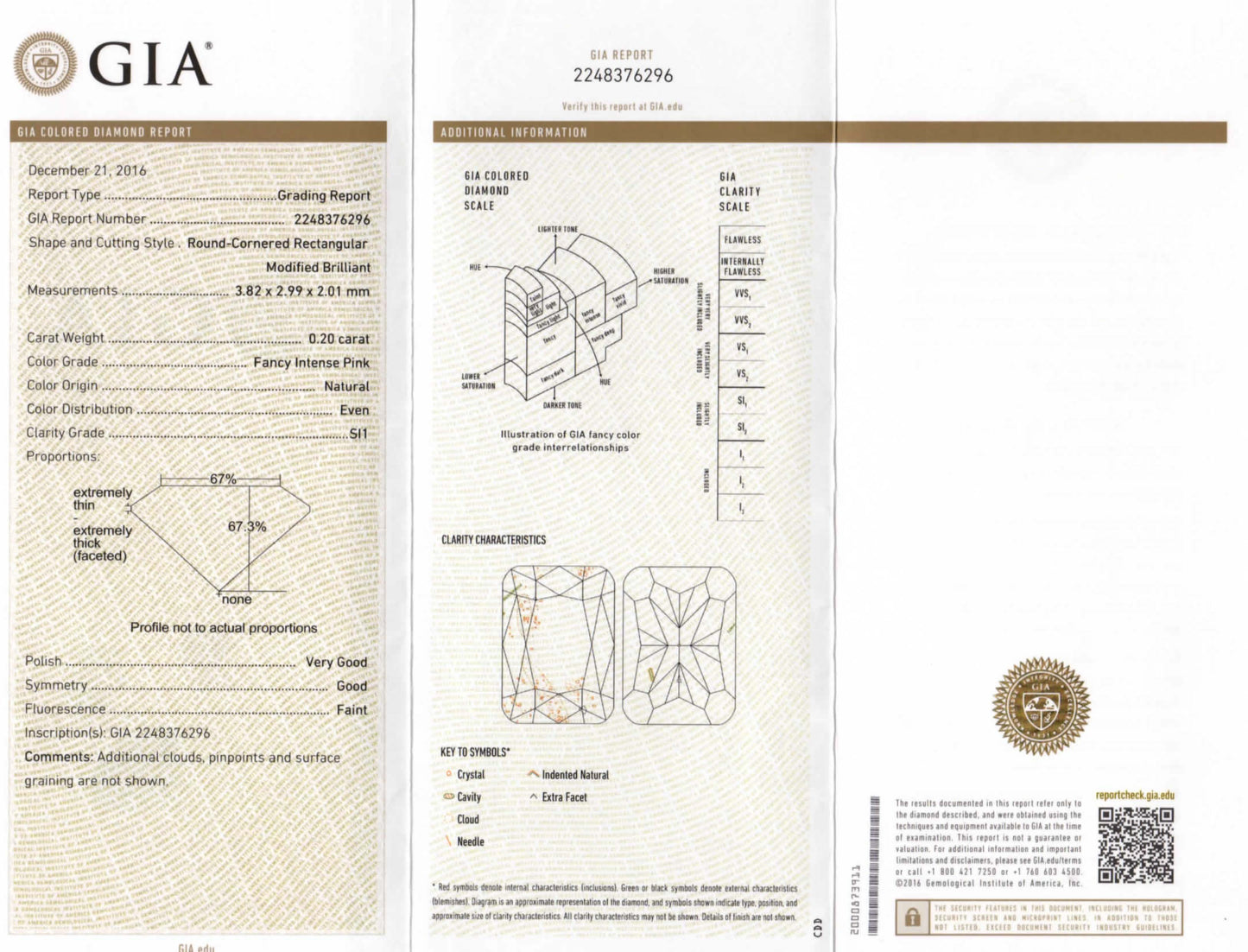 0.20ct ファンシーインテンスピンクダイヤモンドペンダントプラチナペンダントPD:0.457ct BD:0.065ct D: 1.63ct Pt950/850