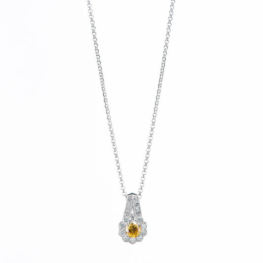 ファンシービビッドオレンジーイエローダイヤモンドペンダントネックレス プラチナ製 FVOY: 0.3247ct D:0.30ct Pt900/Pt850