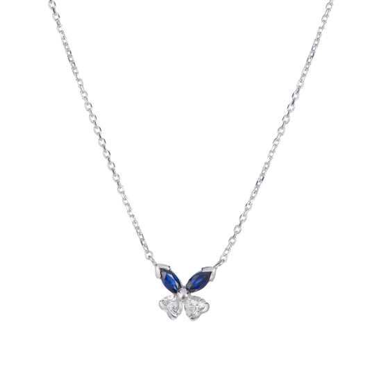 バタフライ サファイアxダイヤモンド ホワイトゴールド製ペンダントネックレス (S: 0.27ct D: 0.24ct K18WG)