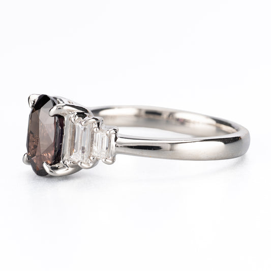 Pt900 タンザニア産 非加熱ブラウニッシュパープルサファイア 1.63ct ダイヤモンド 0.38ct リング(GIA鑑別付)