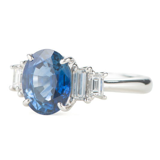 サファイアxダイヤモンド プラチナ製リング S: 2.84 ct D: 0.48ct Pt900 GIA