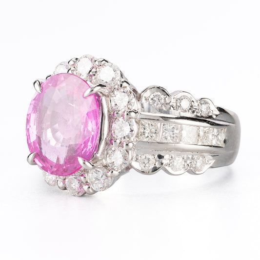 ZUISHO|Pt900 マダガスカル産 ピンクサファイア 2.89ct ダイヤモンド 1.25ct リング(GIA鑑別付)
