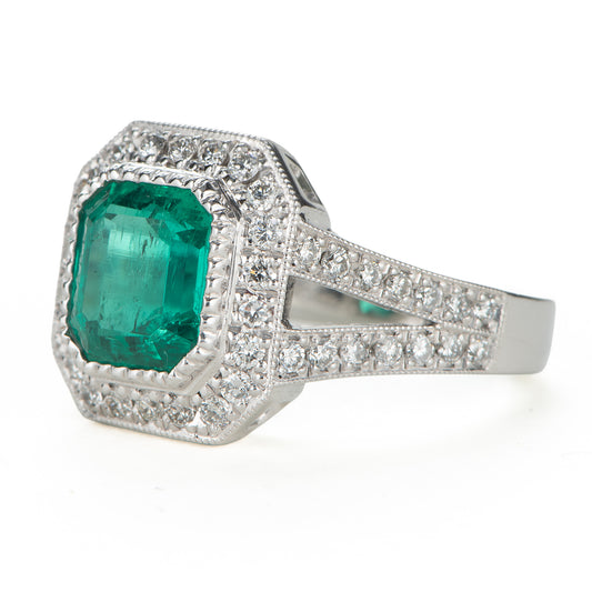 2ct コロンビア産エメラルドプラチナリング E2.08ct D:0.65ct Pt900 GIA