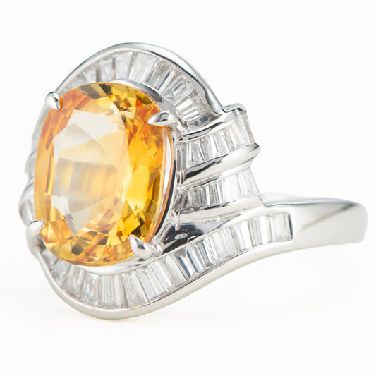 4カラットイエローサファイアプラチナ製ダイヤモンドリング Pt900