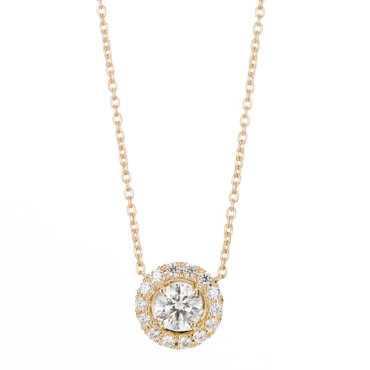 ZUISHO | ハロー ダイヤモンド 0.52ct ペンダントネックレス (E/VS2 Ex-VG-VG None) GIAドシエ付 K18YG 45cm 丸小豆チェーン