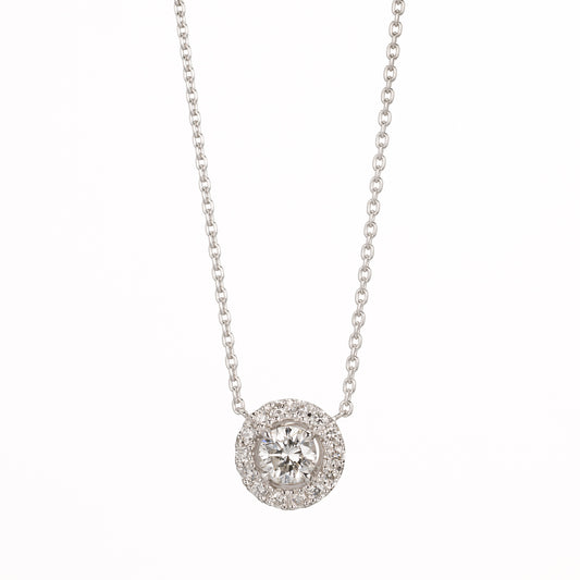 ZUISHO | ハロー ダイヤモンド 0.49ct ペンダントネックレス (F/VVS2 Gd-VG-Gd None) GIAドシエ付 Pt950/Pt850 45cm 丸小豆チェーン