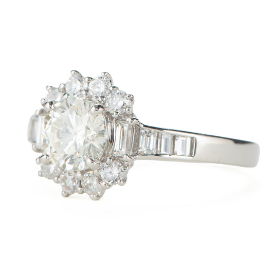 1ct ラウンドカットダイヤモンド取り巻きプラチナ製リング(1.005ct M SI2 1.005/0.63 CGL)