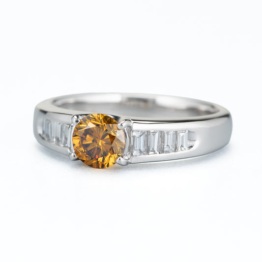 ファンシーディープオレンジイエローダイヤモンド プラチナリング D: 0.64ct D: 0.29ct FDOY SI2 Pt900