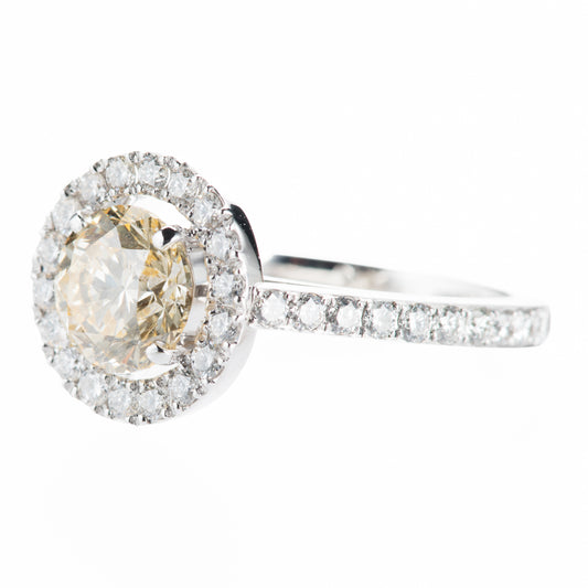 1.50ct ファンシーライトオレンジーイエローダイヤモンドリング プラチナ製 (1.50ctFancy Light Orangy Yellow SI2 Pt900)中宝研