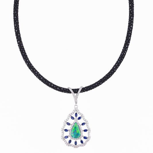 ブラックオパール×サファイア×ダイヤモンドペンダント (BO:2.57ct S:1.63 D:1.08ct Pt900/K18WG))