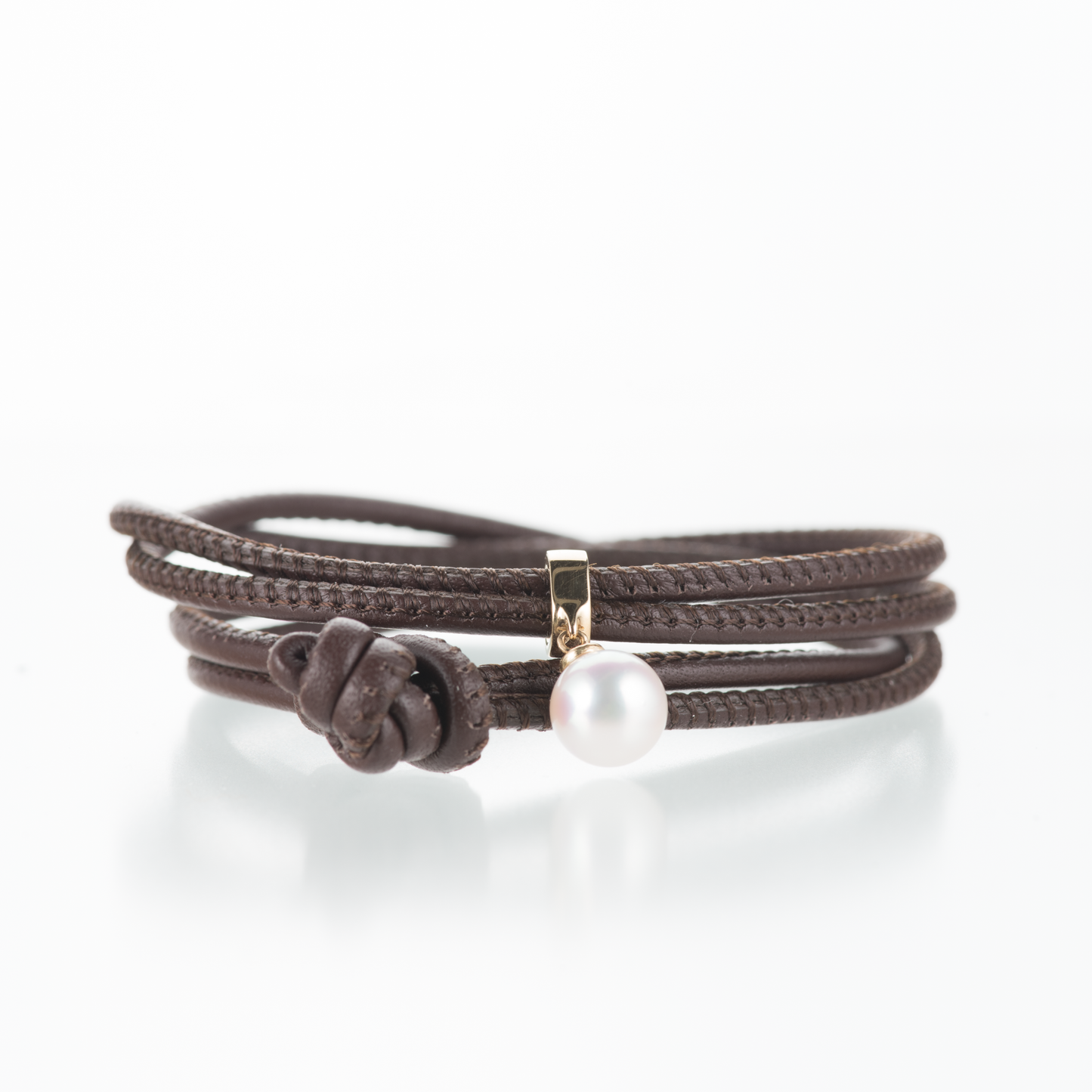 アコヤ真珠のレザーブレスレット イエローゴールドK18YG ブラウンカラー