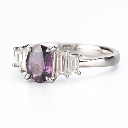 Pt900 タンザニア産 非加熱サファイア 1.04ct ダイヤモンド 0.36ct (G/VS) リング(GIA鑑別付)