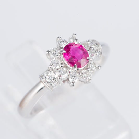 ルビーxダイヤモンド プラチナリング R: 0.4 ct D: 0.3ct Pt900