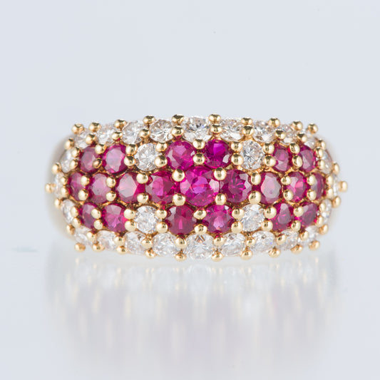 パヴェリング ルビー×ダイヤモンド イエローゴールドリング R:1.05ct D: 0.87ct