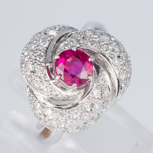 ルビーxダイヤモンド プラチナリング R: 1.07 ct D: 0.64ct Pt900