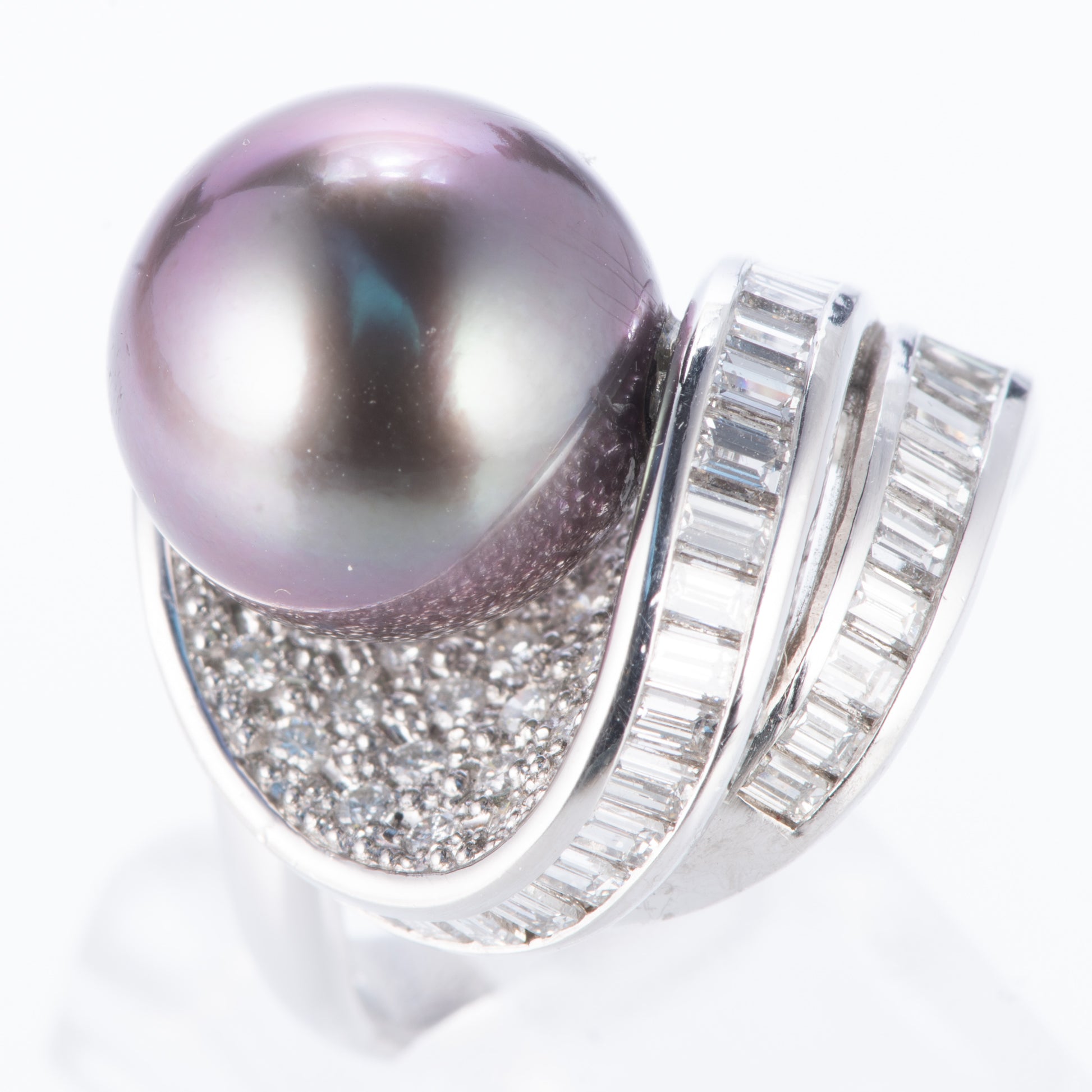 タヒチパールxダイヤモンド プラチナリング P: 12.5mm D: 1.58ct Pt900