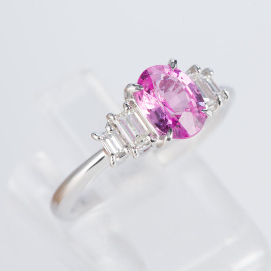 ピンクサファイアxダイヤモンド プラチナリング PS: 1.24 ct D: 0.32ct Pt900