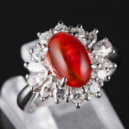 ハロー メキシコオパールxダイヤモンド プラチナリング MO: 1.87 ct D: 1.03ct Pt900