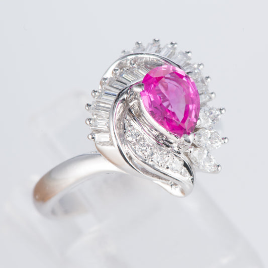 ピンクサファイアxダイヤモンド プラチナリング PS: 0.88 ct D: 0.65ct Pt900