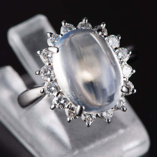 ハロー ブルームーンxダイヤモンド プラチナリング Bm: 5.1 ct D: 0.59ct Pt900