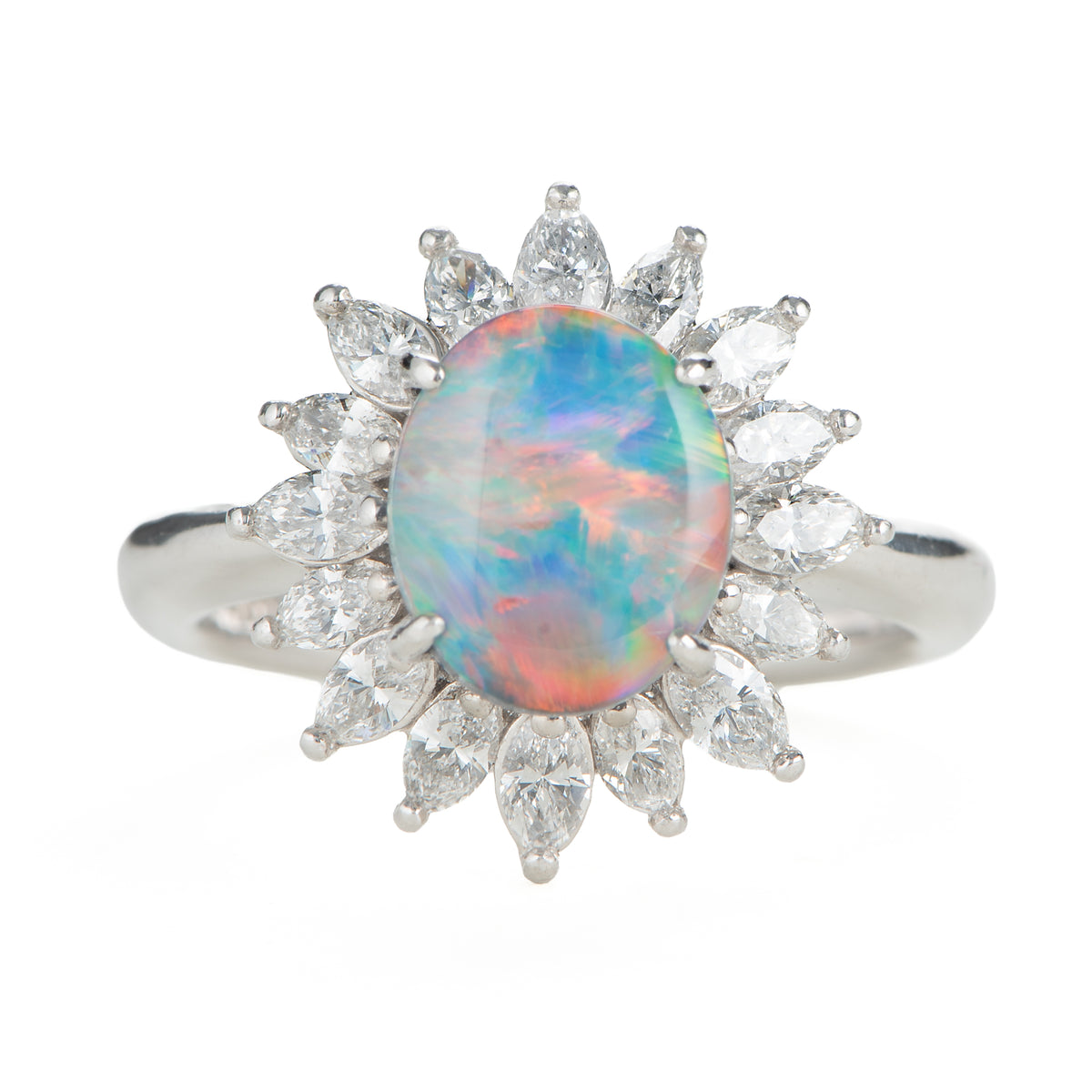 1.6ctブラックオパールダイヤモンドプラチナリング(BO:1.60 D:0.93ct 