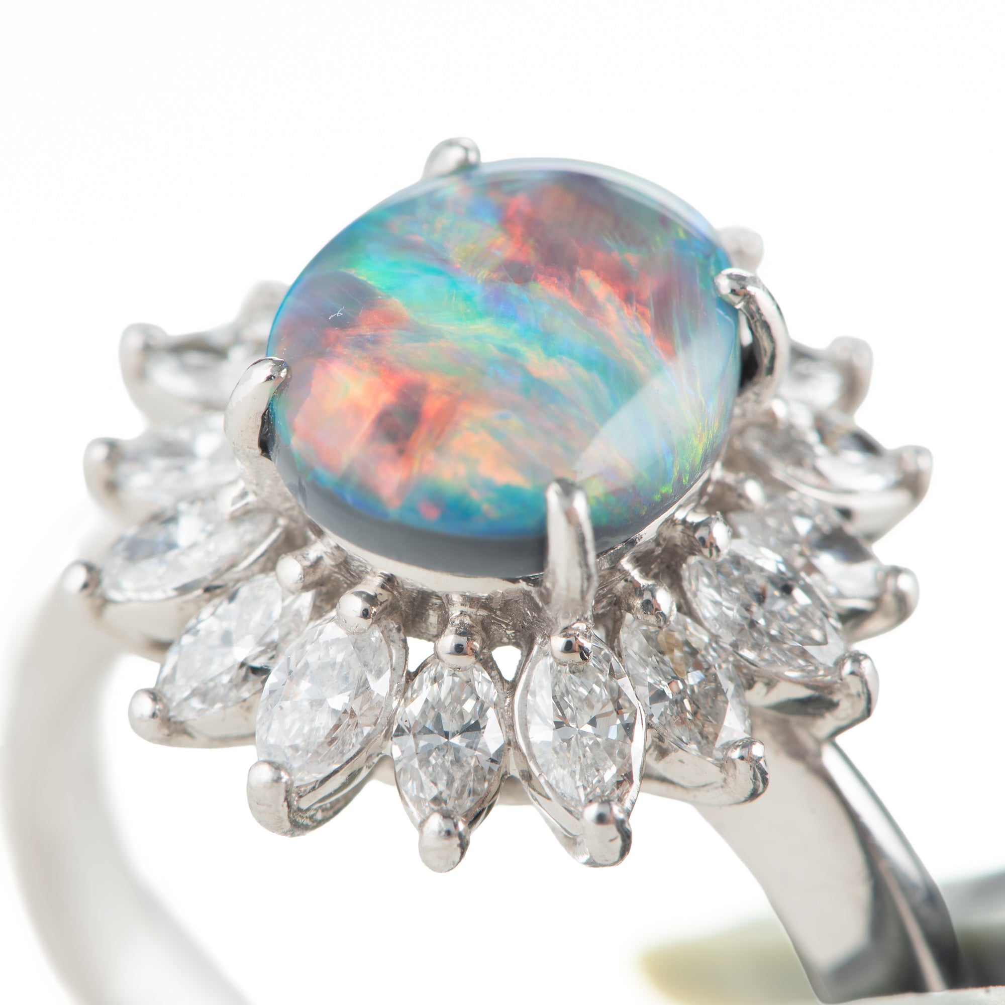 1.6ctブラックオパールダイヤモンドプラチナリング(BO:1.60 D:0.93ct