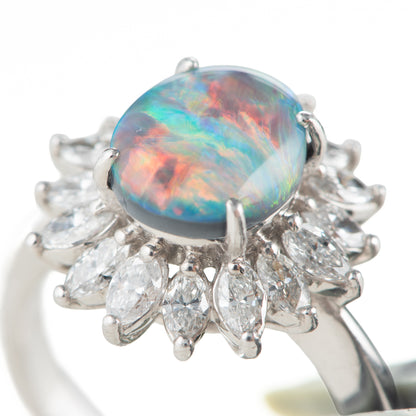 1.6ctブラックオパールダイヤモンドプラチナリング(BO:1.60 D:0.93ct Pt900)