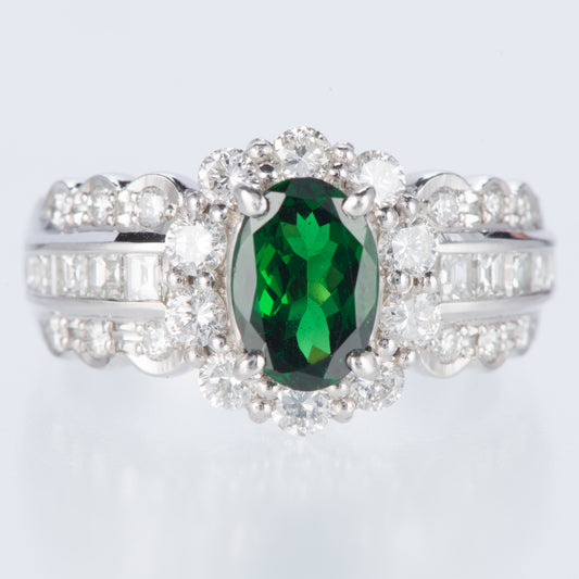 グリーンガーネット×ダイヤモンド プラチナリング GG: 1.29 ct D: 1.07ct Pt900