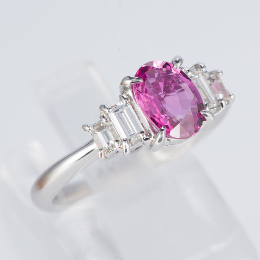 ピンクサファイアxダイヤモンド プラチナリング PS: 1.23 ct D: 0.37ct Pt900