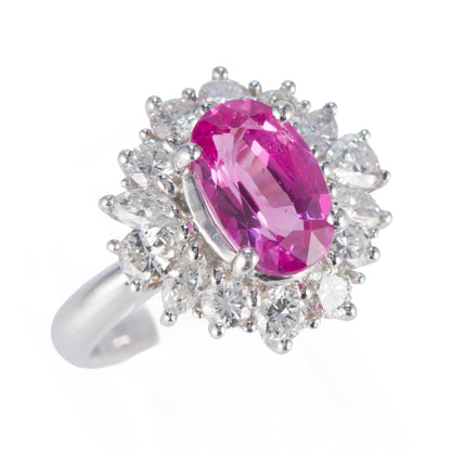 ハローリング ピンクサファイアxダイヤモンド プラチナリング PS: 3.29 ct D: 1.43ct Pt900