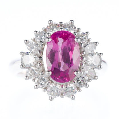 ハローリング ピンクサファイアxダイヤモンド プラチナリング PS: 3.29 ct D: 1.43ct Pt900 GIA