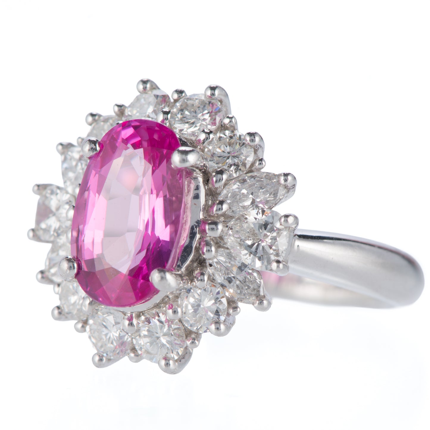 ハローリング ピンクサファイアxダイヤモンド プラチナリング PS: 3.29 ct D: 1.43ct Pt900 GIA