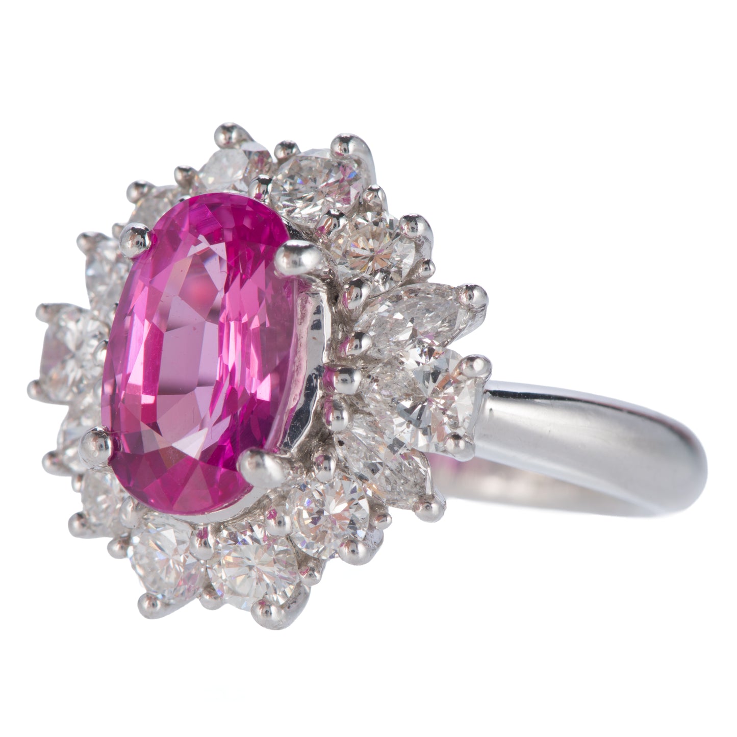 ハローリング ピンクサファイアxダイヤモンド プラチナリング PS: 3.29 ct D: 1.43ct Pt900 GIA