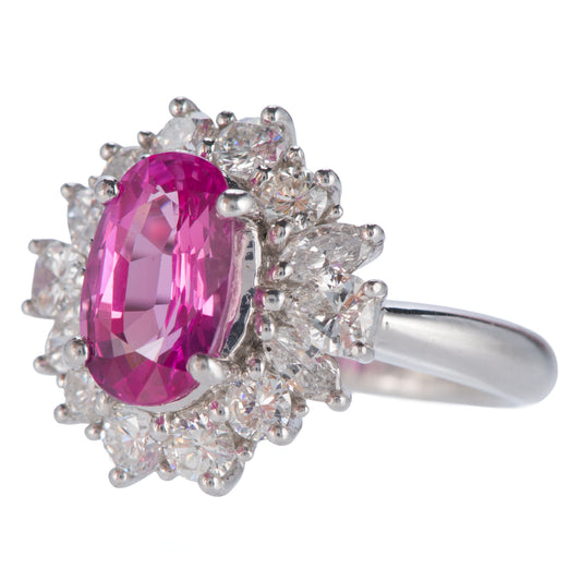 ハローリング ピンクサファイアxダイヤモンド プラチナリング PS: 3.29 ct D: 1.43ct Pt900 GIA