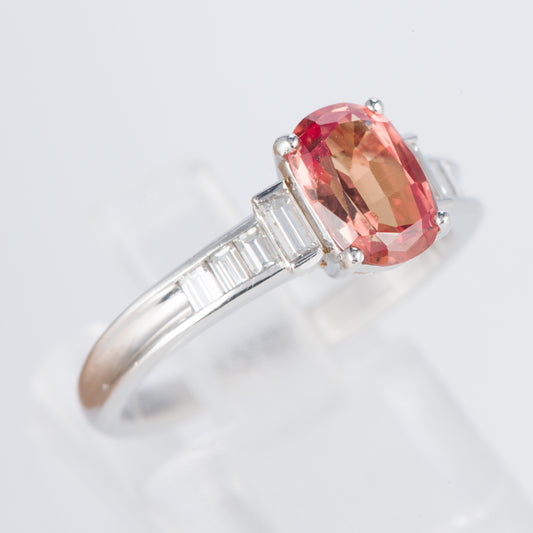オレンジサファイアxダイヤモンド プラチナリング OS: 1.488 ct D: 0.32ct Pt900
