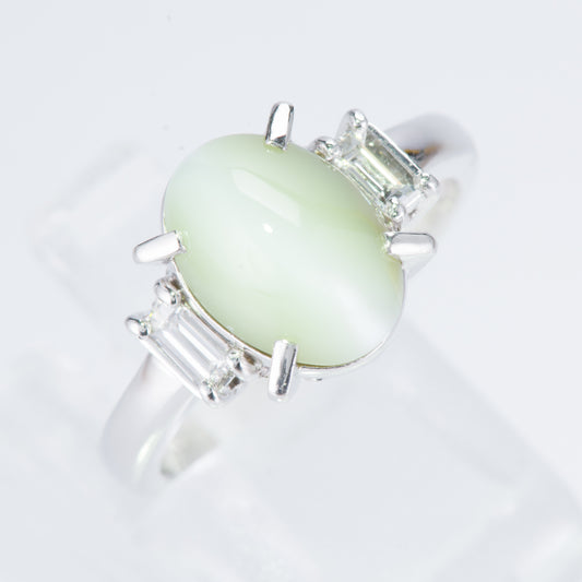 スリーストーン キャッツアイxダイヤモンド プラチナリング C: 4.78 ct D: 0.24ct Pt900