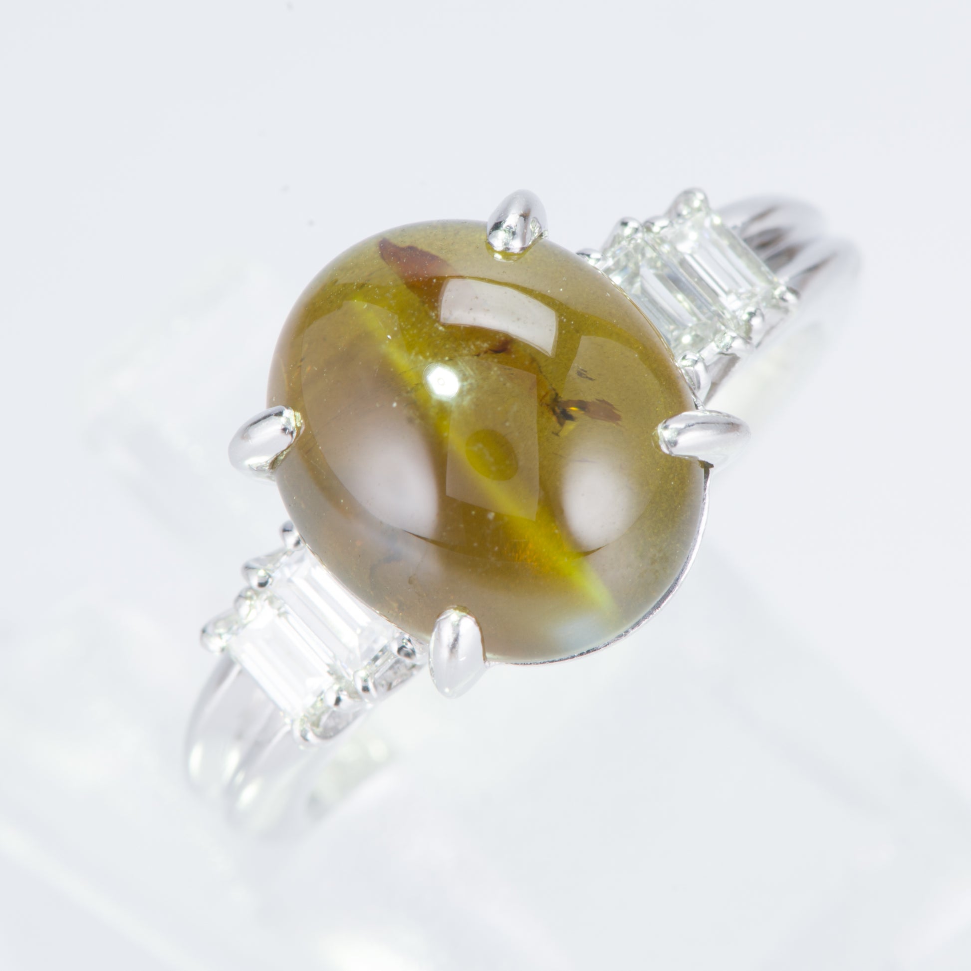 ステップ キャッツアイxダイヤモンド プラチナリング C: 6.433 ct D: 0.38ct Pt900