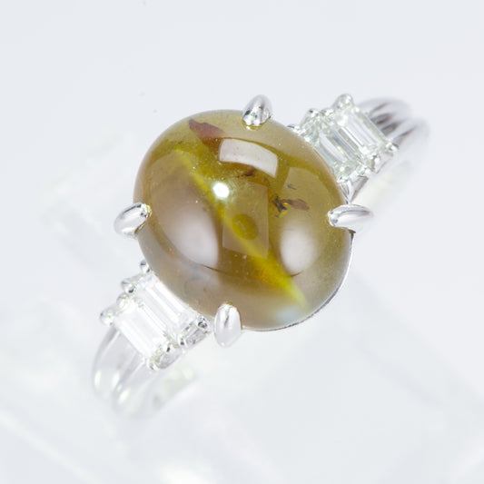 ステップ キャッツアイxダイヤモンド プラチナリング C: 6.433 ct D: 0.38ct Pt900