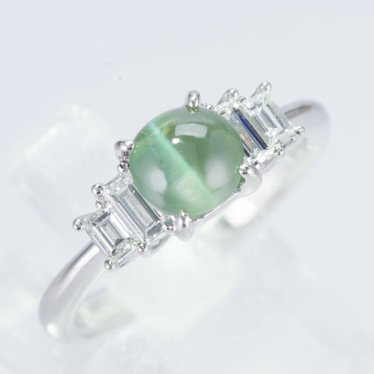 ステップ アレキサンドライトキャッツxダイヤモンド プラチナリング AC: 1.687 ct D: 0.41ct Pt900