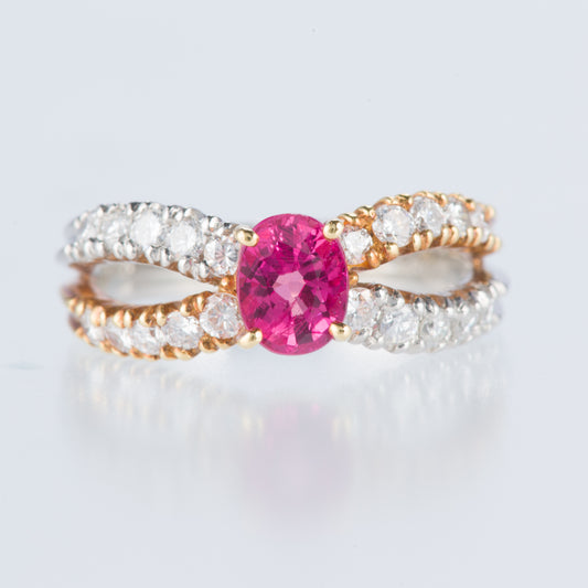 ルビー×ダイヤモンド イエローゴールドプラチナリング R:1.104ct D: 0.58ct