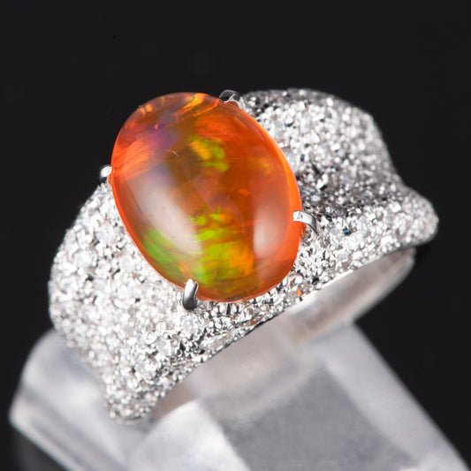 パヴェ メキシコオパールxダイヤモンド プラチナリング MO: 3.37 ct D: 1.05ct Pt900