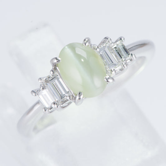 ステップ キャッツアイxダイヤモンド プラチナリング C: 1.45 ct D: 0.4ct Pt900