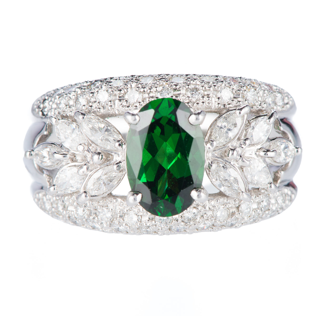 グリーンガーネット×ダイヤリング 1.35ct 正面画像