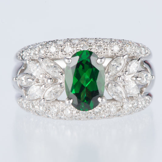 グリーンガーネット×ダイヤモンド プラチナリング GG: 1.35 ct D: 0.88ct Pt900