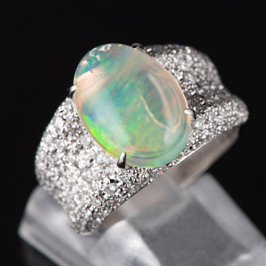 パヴェ メキシコオパールxダイヤモンド プラチナリング MO: 3.67 ct D: 1.05ct Pt900